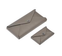 Set Porte-carte de Visite + Trousse à Stylos Cuir Gris Taupe - Ètui à Crayon