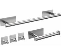 Set porte-serviettes de bain complet autocollant, avec porte-serviettes, porte-rouleau de papier toilette, trois crochets porte-serviettes, peignoir, lingette, en acier inoxydable, accessoires pour la