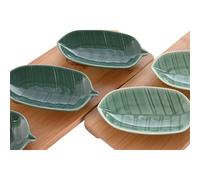 Set pour amuse-bouche Home ESPRIT vert foncé Bambou Porcelaine Tropical 4 pièces 28,4 x 10,5 x 3 cm (2 pièces)