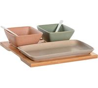 Set pour amuse-gueule DKD Home Decor 24 x 23,5 x 1,5 cm Porcelaine Multicolore Bambou 6 pièces Scandinave