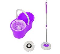 Set Power Mop 3-en-1,Seau et Balai Serpillère,Kit Balai Serpillère & Seau Essoreur,Mop Seau Essoreur,Ensemble de Nettoyage Multifonctionnel,Ensemble de Vadrouille et de Seau (Violet)