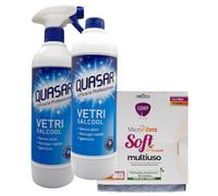 Set Quasar pour vitres avec alcool : Trigger 580 ml + recharge 580 ml + chiffon en microfibre doux multi-usage
