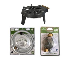 Set réchaud à gaz 3 robinets avec flexible et détendeur butane