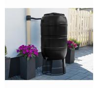 Set récupérateur d’eau 210l noir avec pied et connecteur de gouttière