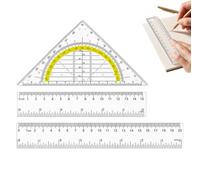 Set règle et équerre antidérapant 3 en 1, règles 15 cm et 20 cm avec équerre transparente, kit de géométrie pour école, mathématiques, dessin, mesure précise, bureau et études