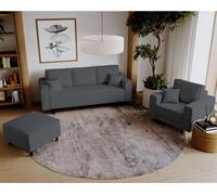 Set rembourré gris foncé en velours côtelé Monte Canapé-lit avec fauteuil avec pouf Ensemble rembourré avec pieds en bois, tissu : poso 34 - gris foncé