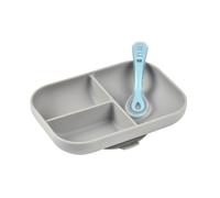 BEABA - Set repas silicone assiette compartimentée et cuillère - Grey