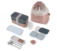 Set repas complet lunch box 2 étages 1L bleu/rose + accessoires Monbento