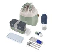 Set repas complet lunch box 2 étages 1L bleu/vert + accessoires Monbento