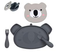 TUM TUM Set de Table Enfant, Assiette Ventouse pour Bébé Bol, Couverts Enfant, 6 m+, Kev le Koala, Gris