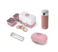 Set repas/goûter enfant avec gourde isotherme et couverts blanc/rose TU