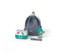 Set repas/goûter enfant avec gourde isotherme et couverts bleu dino TU