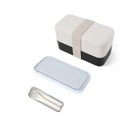 Set repas lunch box 2 étages 1L beige/noir + couverts + pain de glace Monbento