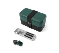 Set repas lunch box 2 étages 1L vert/noir + couverts + récipients à sauce Monbento
