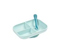 Set repas Silicone - Assiette compartimentée et cuillère 2ème âge Bleu