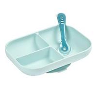 Set repas Silicone - Assiette compartimentée et cuillère 2ème âge Bleu BLUE G