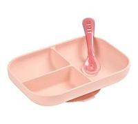 Set repas Silicone - Assiette compartimentée et cuillère 2ème âge Rose PINK G