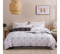 Set Réversible Géométrique 1 x Housse de Couette 200x200 cm + 2 Taies d’oreiller 50x75 cm Parure de Lit 2 Personnes Imprimé Sets Housses Couettes Fermeture Eclair Linge Lit Adulte Blanche Noir