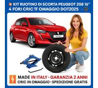 Set Roue Jockey Peugeot 208 16 " Cric Hommage DOT2025 4 Trous 125/80 R16
