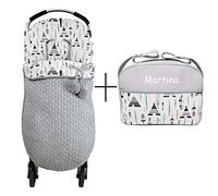 Set sac housse universel pour poussette+Sac à langer et organiseur grand PERSONNALISÉ avec le NOM. C'est disponible en plusieurs modèles et couleurs (Dakota (Tipis et plumes))