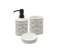 Set salle de bain à motifs 3 pièces porcelaine blanc