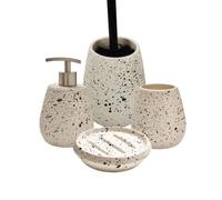 Set salle de bain céramique moucheté 4 pièces blanc