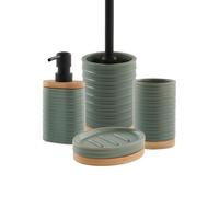 Set salle de bain strié 4 pièces céramique vert sauge