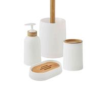 Set salle de bain uni 4 pièces en bambou blanc