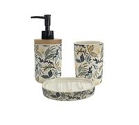 Set salle de bain végétal 3 pièces céramique bleu