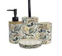 Set salle de bain végétal 4 pièces céramique bleu
