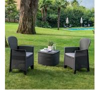 Set salon d'extérieur Dakain - Dmora - En PVC - 2 fauteuils et 1 table conteneur - Anthracite