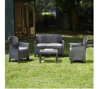 Set salon d'extérieur Debois - Dmora - En PVC - 2 fauteuils, 1 canapé et 1 table basse - Anthracite