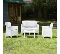 Set salon d'extérieur Debois - Dmora - En PVC - 2 fauteuils, 1 canapé et 1 table basse - Blanc