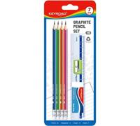 Set scolaire de 7 articles (4 crayons, règle, gomme et taille-crayon) KEYROAD