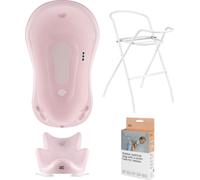 SET : Set de bain pour bébé en blanc : baignoire, support, vidage & siège - 4 pièces avec motif : Hug Me Rose