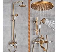 Set Set Murd Murned Antique Brass 8 Pouces Round Plume Falk Shower Head With Bain Spout Brass Hand Pulvérisateur Batteur De Baignoire Robinet De Bain