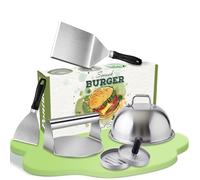 Set Smash Burger 5 Pièces, Kit Accessoires Plancha en Acier Inoxydable pour Grill et Teppanyaki, Presse à Burger, Cloche de Cuisson, Spatule Large et Grattoir, Idée Cadeau Barbecue pour Homme