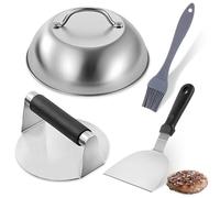 Set Smash Burger: PRITOK 4 Pièces INOX 304 Smash Kit pour Hamburger, Presse Hamburger, Presse Burger INOX 16 cm pour Smash Burger, Grill Gaz, Teppanyaki, BBQ