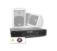 SkyTec Set Stéréo - Paire d'enceintes 2 voies, avec amplificateur et câble Blanc G