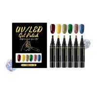 Set Stylos Ongles - 12.4 Cm Stylos | Vernis Gel - Coffret 6 Teintes Séchage Rapide Avec Pointe Précision Pour Application Sans Bavures, Parfait Pour DIY Maison Ou Salon Débutants