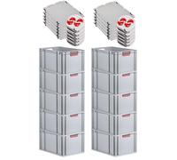 SET SUPER ÉCONOMIQUE 10x Bac Euro NextGen Color avec couvercle d'appui et fermetures à glissière | HxLxP 32x40x60cm, 65 litres | Poignées rouges ouvertes, fond renforcé | Eurobox boîte industrielle