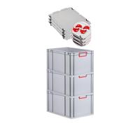 SET SUPER ÉCONOMIQUE 3x Bac Euro NextGen Color avec couvercle d'appui et fermetures à glissière | HxLxP 32x40x60cm, 65 litres | Poignées rouges fermées, fond renforcé | Eurobox boîte industrielle