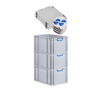 SET SUPER ÉCONOMIQUE 3x Bac Euro NextGen Color avec couvercle d'appui et fermetures à glissière | HxLxP 32x40x60cm, 65 litres | Poignées bleues fermées, fond renforcé | Eurobox boîte industrielle