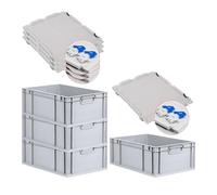 SET SUPER ÉCONOMIQUE 4x Bac Euro NextGen Economy avec couvercle à charnières et fermetures à glissière bleues | Poignées fermées | HxLxP 22x40x60cm | 44 litres | Eurobox, empilables