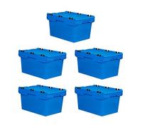 SET SUPER ÉCONOMIQUE 5x Bac de transport conique empilable avec couvercle crocodile bleu | HxLxP 35x41x61cm | 58 litres | Bac Euro, Eurobox, boîtes de rangement, empilables, caisse de transport