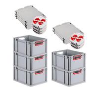 SET SUPER ÉCONOMIQUE 5x Bac Euro NextGen Color avec couvercle d'appui et fermetures à glissière | HxLxP 22x30x40cm, 20 litres | Poignées rouges ouvertes, fond lisse | Eurobox boîte industrielle