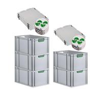 SET SUPER ÉCONOMIQUE 5x Bac Euro NextGen Color avec couvercle d'appui et fermetures à glissière | HxLxP 32x40x60cm, 65 litres | Poignées vertes ouvertes, fond renforcé | Eurobox boîte industrielle