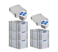 SET SUPER ÉCONOMIQUE 5x Bac Euro NextGen Color avec couvercle d'appui et fermetures à glissière | HxLxP 32x40x60cm, 65 litres | Poignées bleues ouvertes, fond renforcé | Eurobox boîte industrielle