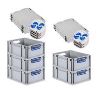 SET SUPER ÉCONOMIQUE 5x Bac Euro NextGen Color avec couvercle d'appui et fermetures à glissière | HxLxP 17x30x40cm, 16 litres | Poignées bleues ouvertes, fond lisse | Eurobox boîte industrielle