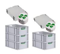 SET SUPER ÉCONOMIQUE 5x Bac Euro NextGen Color avec couvercle d'appui et fermetures à glissière | HxLxP 22x40x60cm, 44 litres | Poignées vertes ouvertes, fond renforcé | Eurobox boîte industrielle